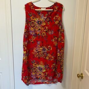 Beachlunchlounge Women's Midi Dress Size 2X Bohemian Tassels Red Viscose floral